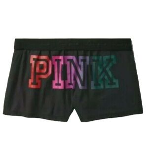 PINK Victoria's Secret “Love” Fold Over Waistband ‎ Black Boxy Sleep Shorts Sz S
